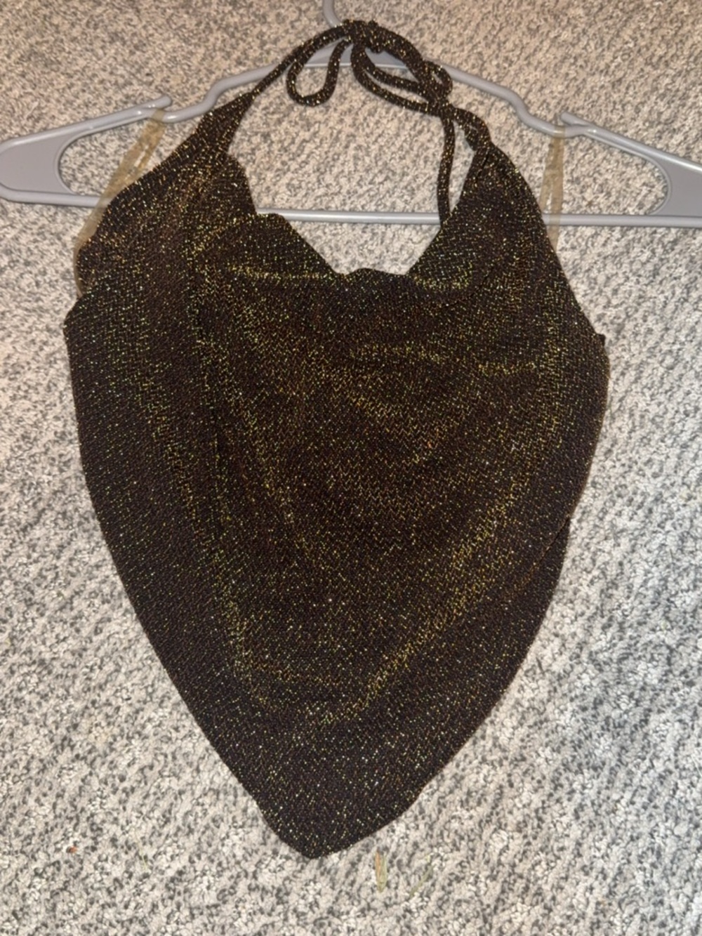 Caution To The Wind Black & Gold Metallic Halter Scarf Top